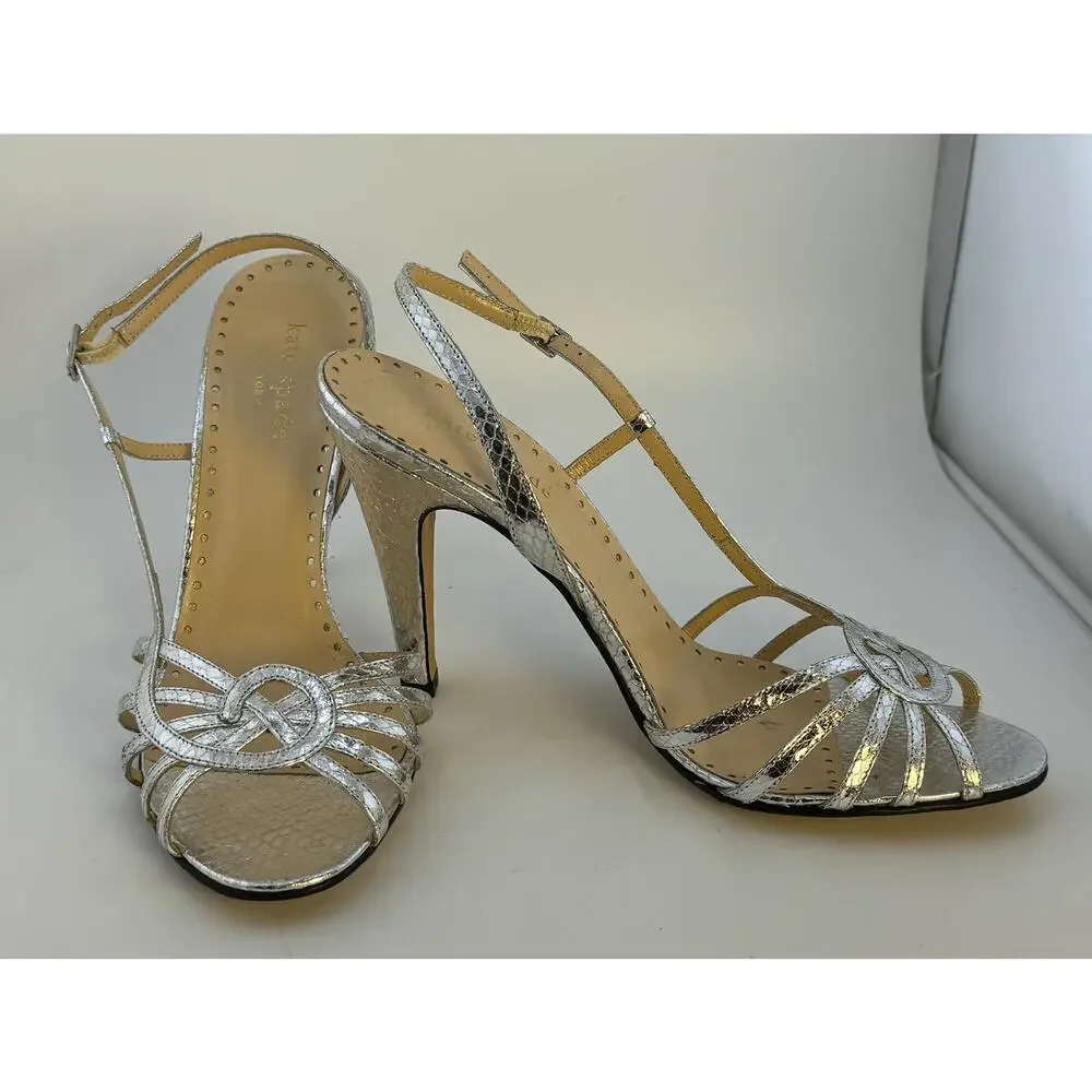 NEW $325 Y2K RARE Kate Spade‎ Italy Metallic Snakeskin Silver Slingback Heels